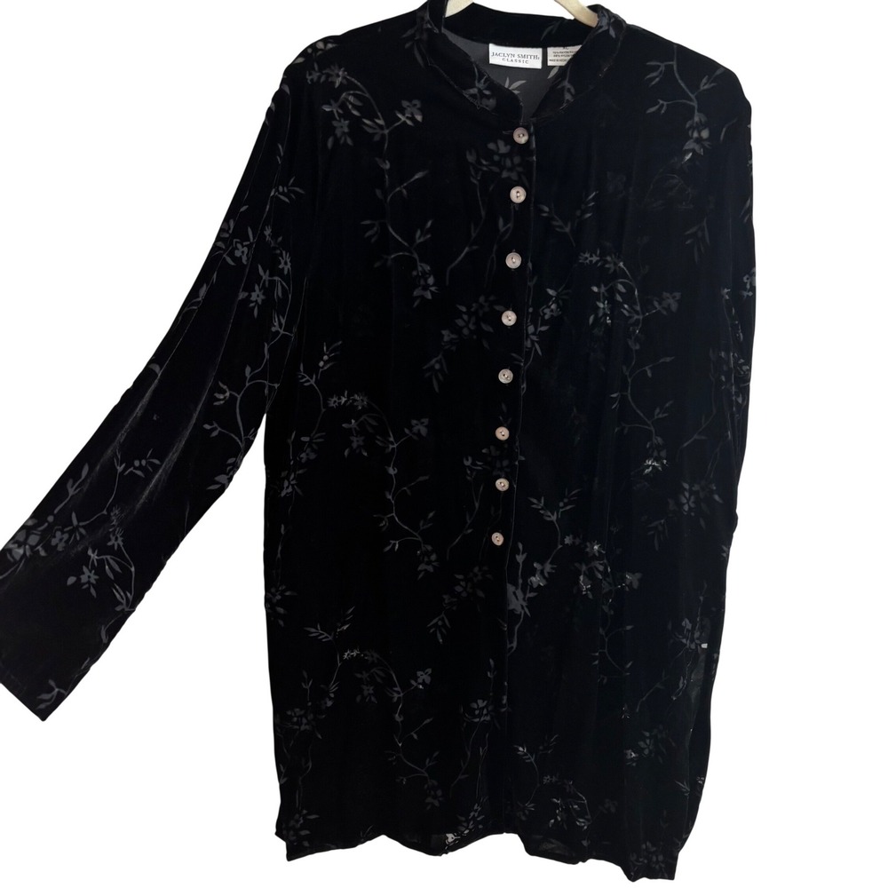 Jaclyn Smith Classic Black Burnout Velour Whimsigoth Floral Duster Cardigan XL
